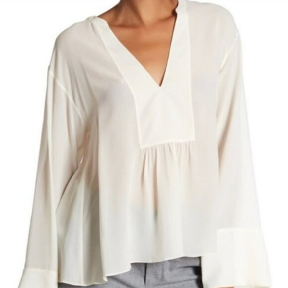 Theory Matara Pebbled Chiffon Silk Top Blouse Wide Sleeve Size M - Picture 1 of 13